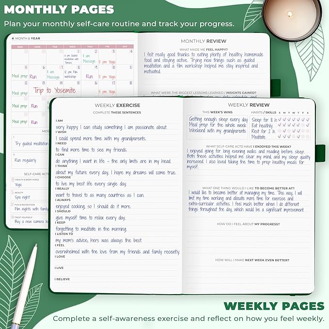 Clever Fox Self-Care Journal – Wellness & Daily Reflection Notebook – Mental Health & Personal Development Journal – Self-Care, Meditation & Mood Journal for Women & Men – A5 Size (Forest Green)