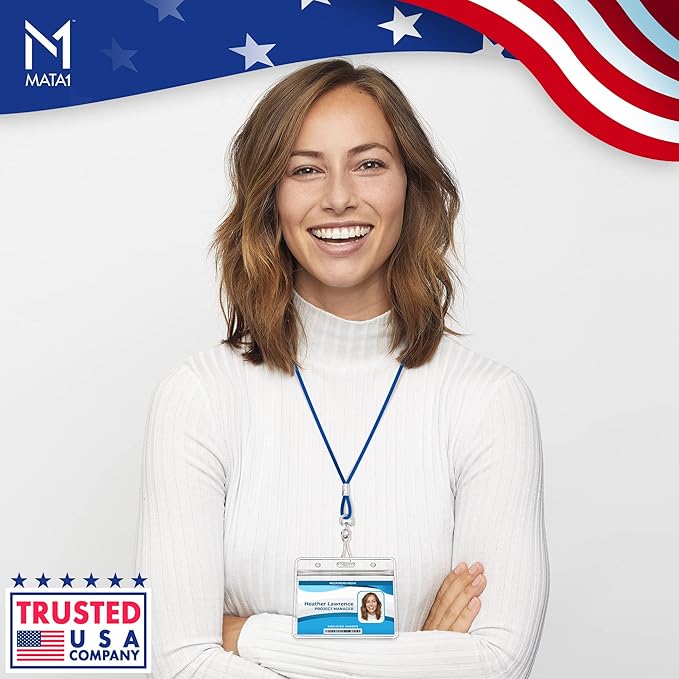 Mata1-USA Plastic Card Holder (Clear, 3.5x2.25 Inch, 10 Pack), Horizontal Badge Holder for ID Name Badge with Zipper
