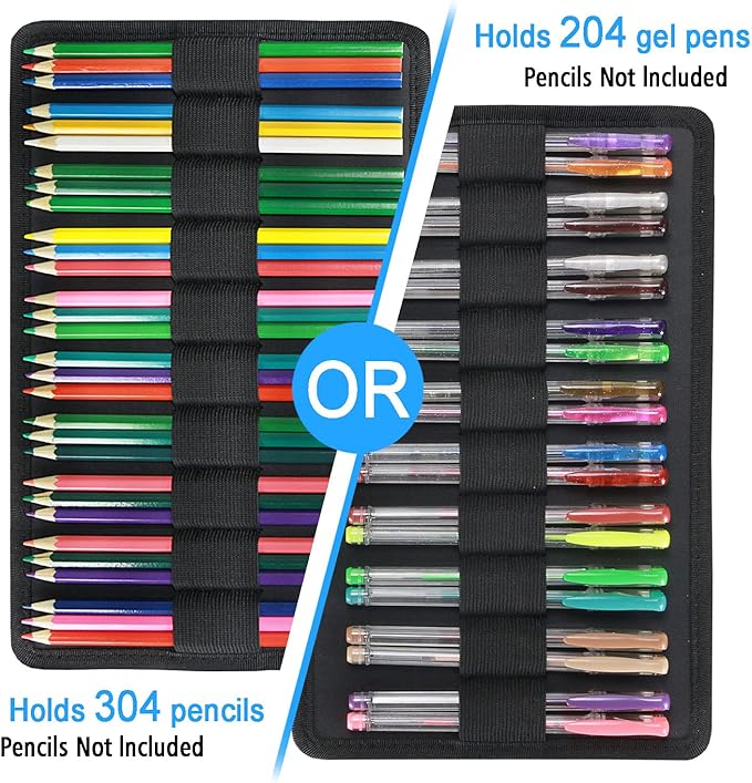 YOUSHARES Colored Pencil Case 304 Slots Pen Case Organizer with Handy Wrap & Zipper, Multilayer Holder for Prismacolor Colored Pencils & Gel Pen (Red Pink Rose)
