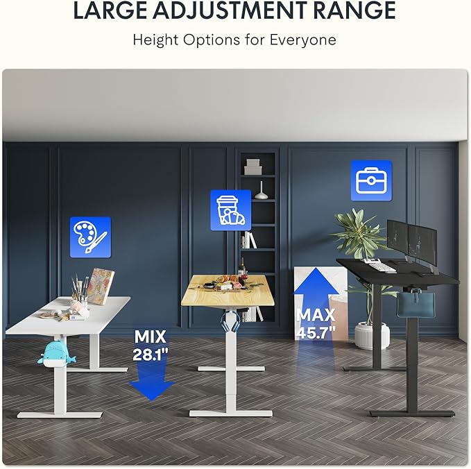 FLEXISPOT One-Piece Electric Standing Desk, 40 x 24 Inches Adjustable Desk with Seamless Desktop, Memory Controller Height Adjustment (Black Frame + Black Desktop, 2 Packages)