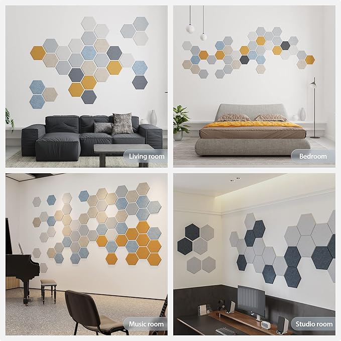 Amantech 12 Pack Acoustic Panels Self Adhesive Sound Proof Foam, High Density Sound Acoustic Panel, 12X10.23X0.4 Inch Hexagon Panels in Home, Office, Reccording Room, Studio,and more(Dark Blue)