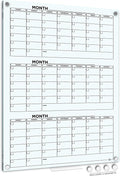 Glass Whiteboard Calendar 34x46” Quarterly Planner White Board Dry Erase Board 3 Month for Wall Glass Whiteboard Home Office Large Wall Calendar & Marker Tray