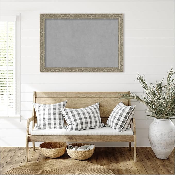 Amanti Art Silver Framed Magnetic Board 28x40 Large Vision Board for use with Magnets, 100% Metal Sheet to Display Items as Office Decor or for Home Organization in mudroom, Kitchen or Kids Room