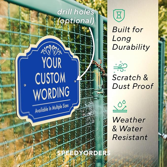 Personalized Custom Decorative Outdoor Metal Signs, Aluminum, Waterproof, Design 2 Blue Steel 10x7 In