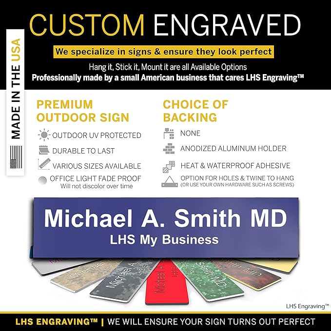 Personalized Name Plate with Choice of Mounting Holders for Walls, Doors, Cubicles, Hanging and More - Custom Purple Plastic White Letters - USA Made 2x12 - B13