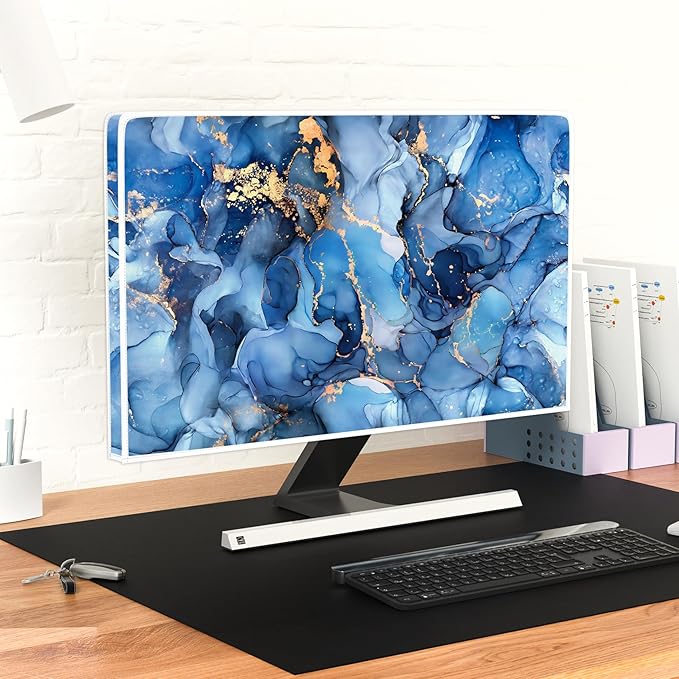 Baocicco Navy Blue Gold Marble Waterproof TV Dust Cover 80 Inch Creative Texture Grain Television Screen Cover Abstract TV Display Protectors Protective LED LCD OLED TVs Dust-Proof