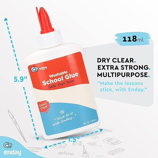 Liquid Glue (12 Pack) - 4 oz Washable School Glue, Bulk, Non-Toxic for Kids, for Slime, Arts and Crafts - by Enday