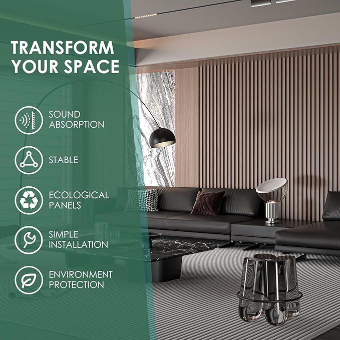 VallisCo 4-Piece Wood Slat Acoustic Panels for Stylish Interior Decor & Noise Reduction - 94.5" x 7.87" 3D Solid Wood Wall Panels for Ceiling and Wall, Covers 20.66 Sq Ft, White Oak