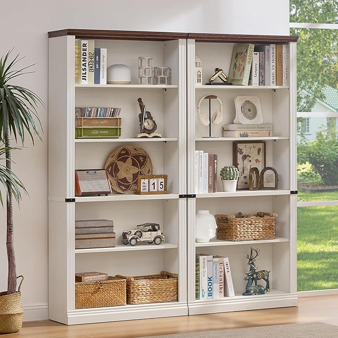RWYHG 70" White Tall Bookshelf Set of 3,5-Tier Thick Wooden Book Shelf with Adjustable Shelves,Free Standing Farmhouse Bookcase with Open Display Storage,Floor Vintage Bookshelves for Living Room