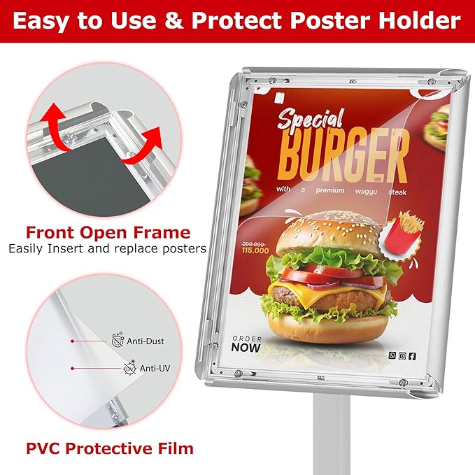 VAIIGO 3 Pack Heavy Duty Standing Sign Holder 11x17 Inch - Pedestal Floor Sign Stand with Weighted Base - Vertical & Horizontal Poster/Menu Display Stands for Indoor/Outdoor Advertising, Silver