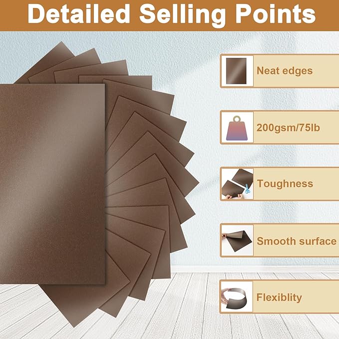 Silunkia 100 Sheets Coffee Shimmer Cardstock 8.5 x 11 Greeting Cards, 200gsm/75lb Thick Glossy Brown Card Stock for Birthday Decorations, Thank You Cards, Wedding, Scrapbooking, Party Invitations