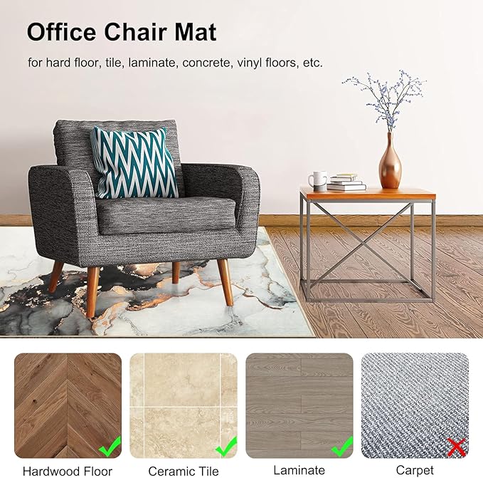 Anidaroel Office Chair Mat for Hardwood/Tile Floor, 36"x48" Desk Chair Mat for Office Gaming, Under Desk Rug for Rolling Chair, Anti-Slip Computer Chair Mats, Low-Pile Carpet Protector Rug