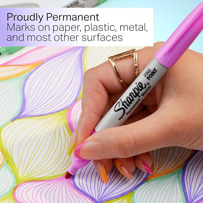 Sharpie Glam Pop Permanent Markers Fine Tip Marker Set Coloring Art Drawing Writing Markers 34 Count