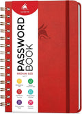 Clever Fox Password Book Spiral – Internet Address & Password Organizer with Laminated Alphabetical Tabs – Password Keeper Journal – Hardcover, Medium Size, 6.1x7.7” (Red)