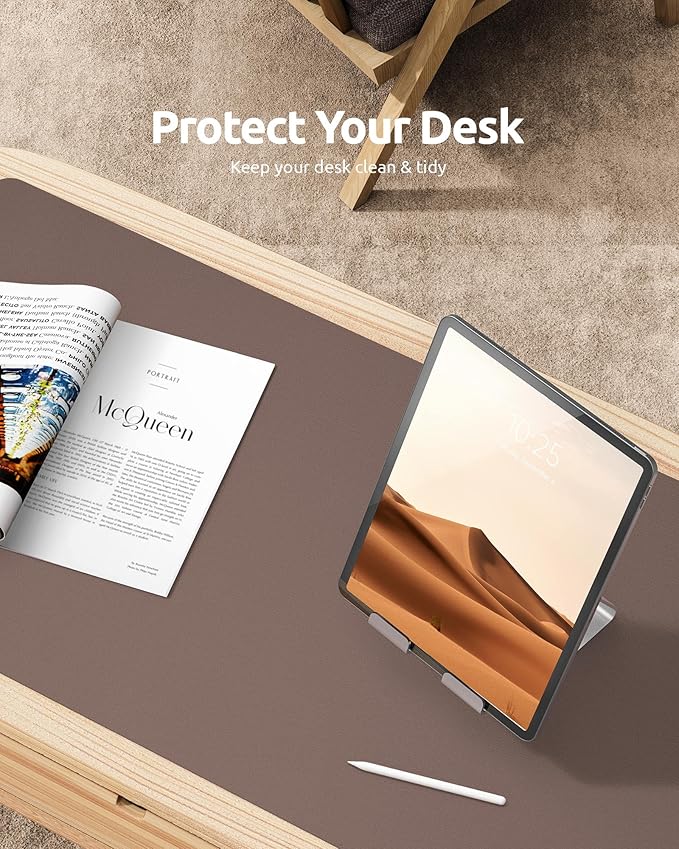 YSAGi Leather Desk Protector, Office Mat, Large Mouse Mat, Non-Slip PU Leather Blotter, Laptop Pad, Waterproof Writing Pad for Office and Home (Chocolate, 31.5" x 15.8")