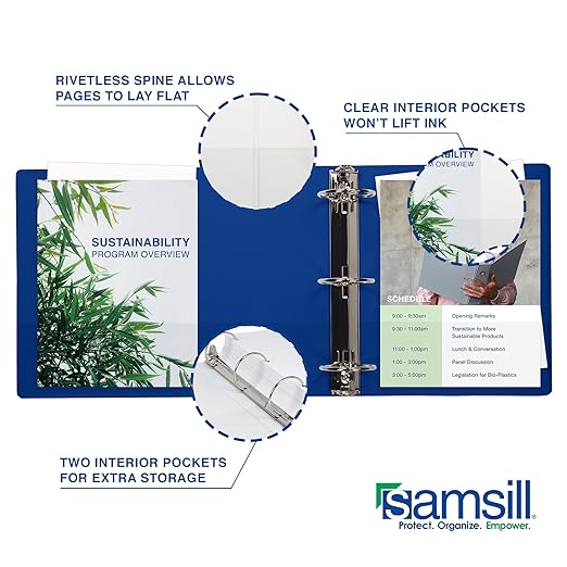 Samsill 1 Inch 3 Ring Binders, Made in USA, Economy Round Ring, Clear View Cover, 200 Sheet Capacity - for School, Home, Office - Blue, 24 Pack