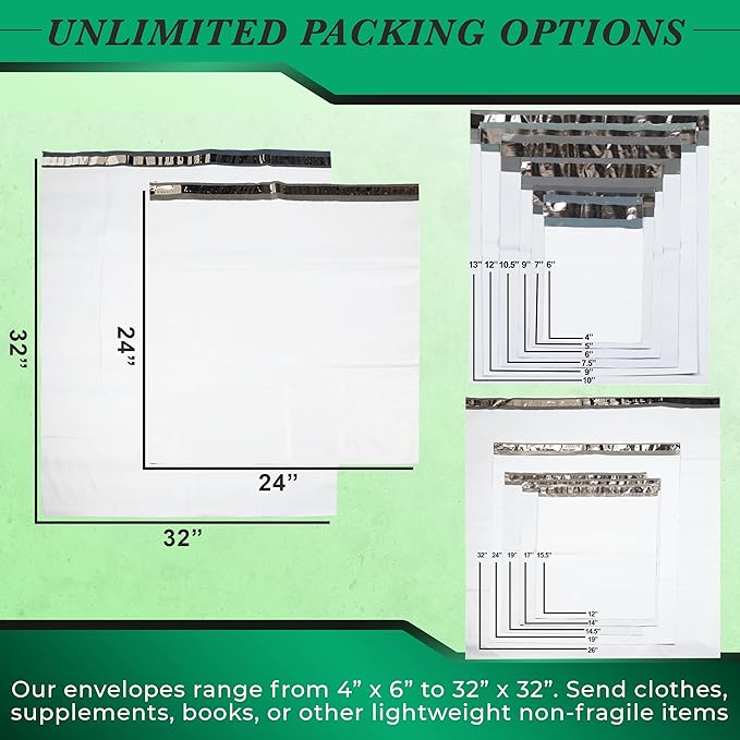 300 Pack Secure Seal White Poly Mailers Shipping Bags - Safe Shipping with 32x32 Mailers Poly Bags - E-Commerce Poly Bags for Shipping - Self Sealing 2 Mil Poly Shipping Envelopes