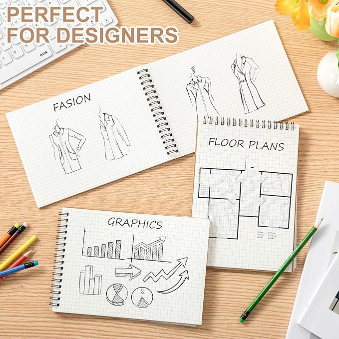 Engrowtic 2 Pack Graph Paper Spiral Notepad A5 Top Wirebound Notepad Grid Notebook Steno Pads Memo Notebook Grid Paper 140 Pages for Writing Sketching Drawing Office Supplies (Kraft)