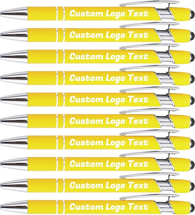 HEYZARDA Personalized Pens with Name Text Logo Custom Ballpoint Pen for Business Office Events with Stylus for Touchscreen 20 Pcs Yellow