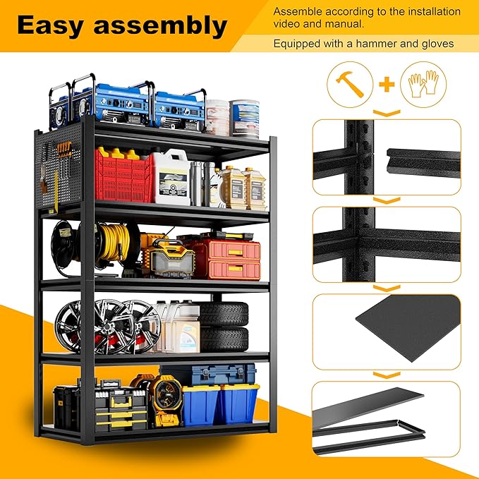 Storage Shelves with Pegboard,72“*48" Wide 24”Heavy Duty Garage Shelving Units and Storage,Metal Shelving Adjustable Shelves,Garage Storage Rack,Industrial Utility Organization For Kitchen,Pantry