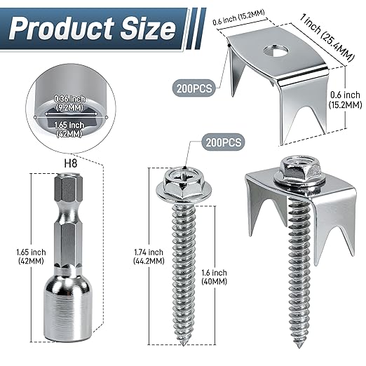 Sumloty 200-Pack 304 Stainless Steel Fence Staples, 1.6 Inch Reusable Fence Screw Nails for Wire Mesh and Woven Fencing, Easy Install with Power Drill