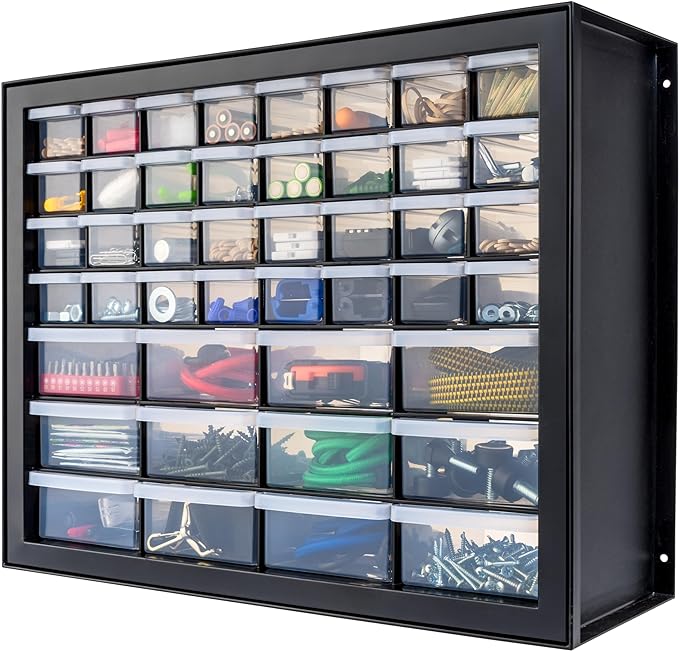 IRIS USA Screw Tool Organizer Small Parts Cabinet, 44-Drawer, Electronics Hardware Nuts and Bolts Plastic Storage Drawers Garage Storage, Stackable Bead Craft Organizer Building Bricks Sorter, Black