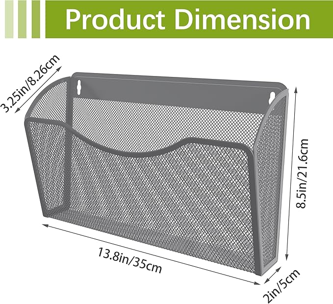 EasyPAG 6 Single Pocket Wall File Organizer, Mesh Hanging File Folder Organizer for Letter/A4 Size Folders, Wall Mounted Vertical Mail Holder for Paperwork, Office, Home, School, Silver
