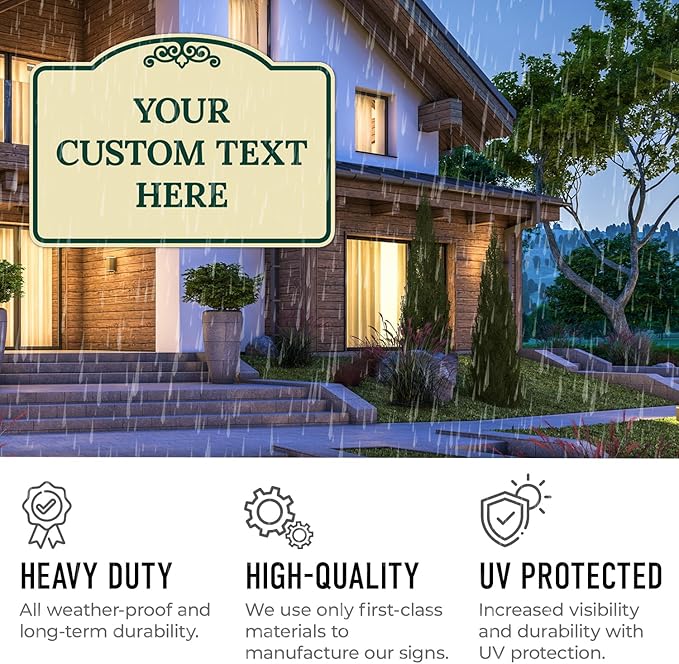 Custom Decorative Sign, Personalized Metal Sign for Business, Driveway, Home, Airbnb, Office Door Plaque, Green Border Sign, 18x24 Inches, ACM, Fade Resistant, Made in USA by Sigo Signs