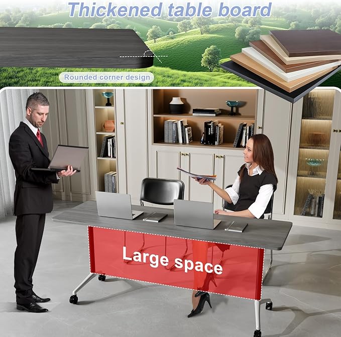 Conference Table Flip Top Mobile Conference Room Tables,Folding Conference Table with Wheels,Large Meeting Training Seminar Table Saving Space for Office Classroom(12C,70.8'')