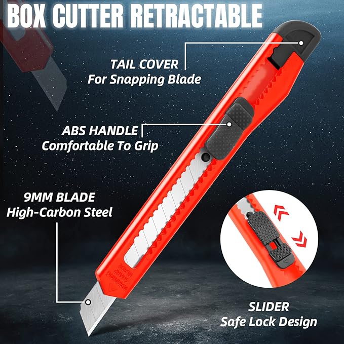 TIFICAL 18 Pack Box Cutter, Utility Knife with 9MM Snap-Off Blade, Lightweight Razor Knife for Home, Office, Crafts, Box Cutter Knife Exacto Knife Perfect for Boxes, Carton, Cardboard