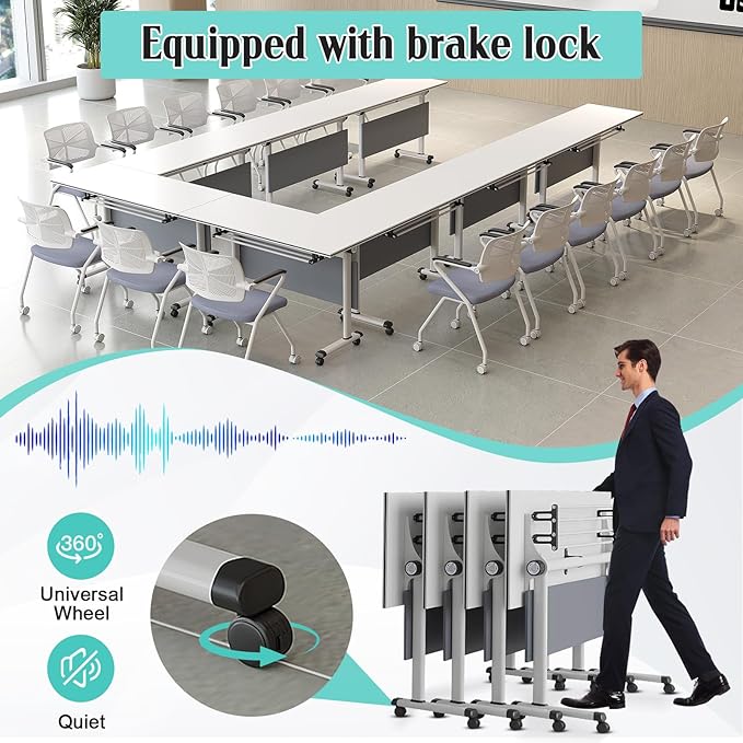 Conference Table,55.1''Folding Conference Room Table for 4-12 People,Mobile Flip Top MeetingTraining Table with Different Coulor and Styles for Offices, Classrooms,Meeting Room (4, B)