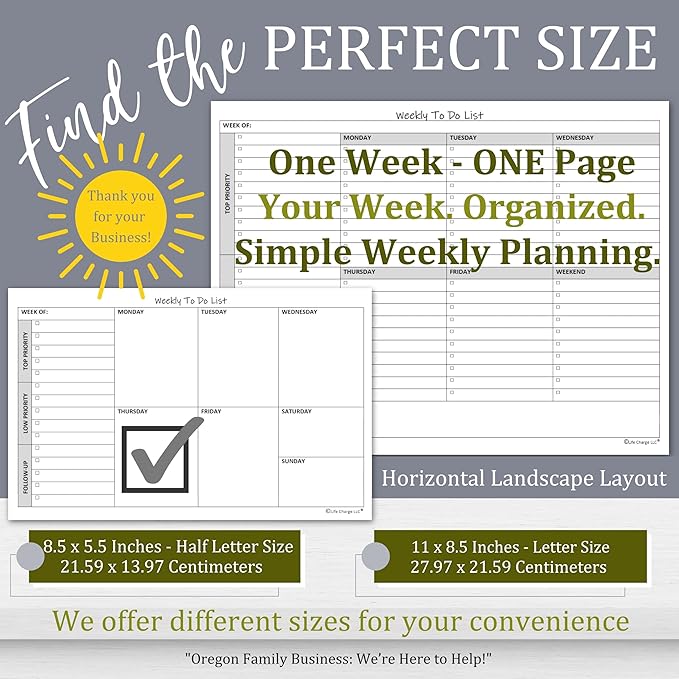 Weekly TO DO List Notepads (2 Pack, 50 Pages Each) Task Pad Planner w/Daily Checklist, Priority ToDo & Note Sections. Desk Notebook Pad to Organize Office. 8.5 X 5.5, A5 Sheets. Made in the USA.