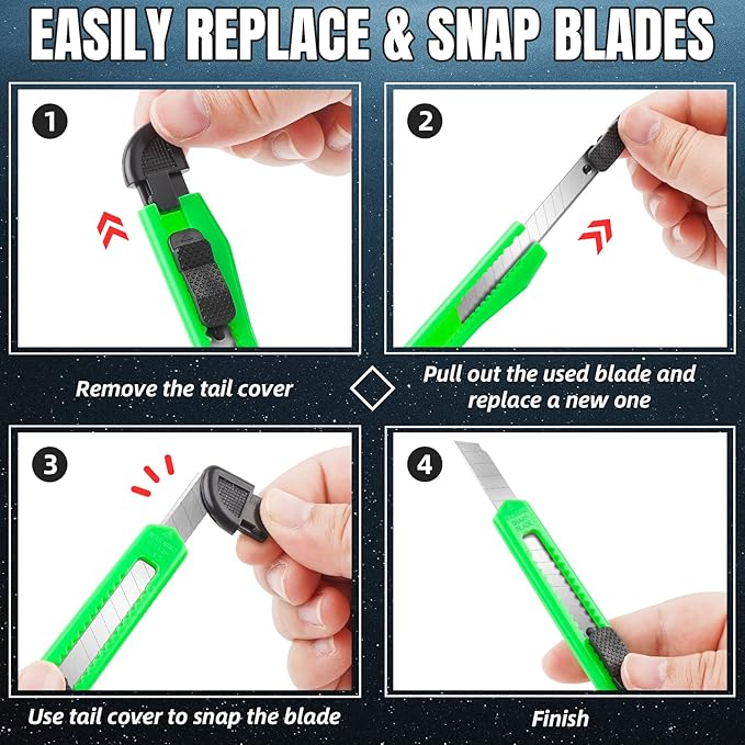 TIFICAL 24-Pack Retractable Box Cutter | 9mm Snap-Off Blades with Lightweight Design | Carton/Plastic Opener for Home & Office | Exacto Knife Box Opener