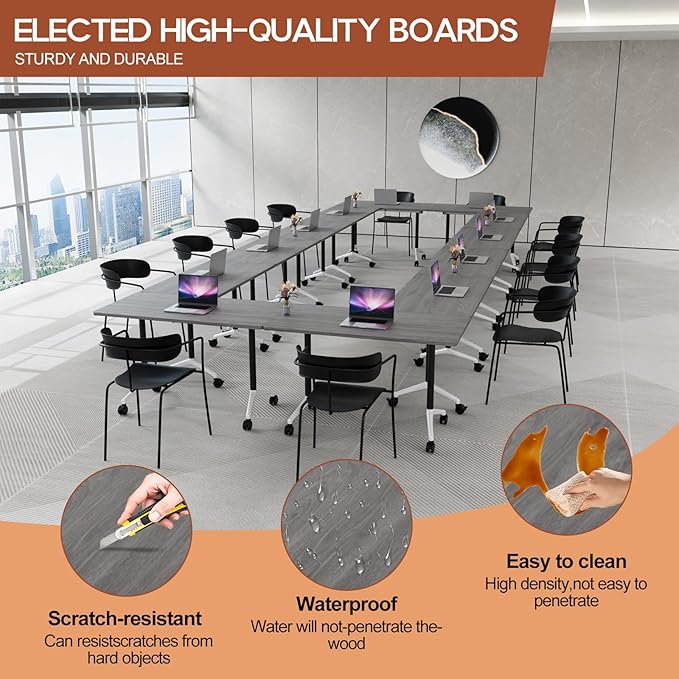 Folding Conference Table 4ft 5ft, Foldable Office Meeting Desk for 6 People, Multiple Sizes Colors Mobile Conference Room Table for Training Room School Business Furniture (2, Grey, 71in)