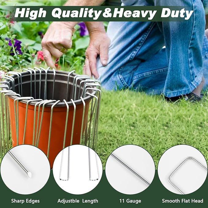 FEED GARDEN 12 Inch 100 Pack Galvanized Landscape Staples 11 Gauge Anti-Rust Garden Stakes Landscaping Fabric SOD Pins Yard Stakes for Weed Barrier Fabric