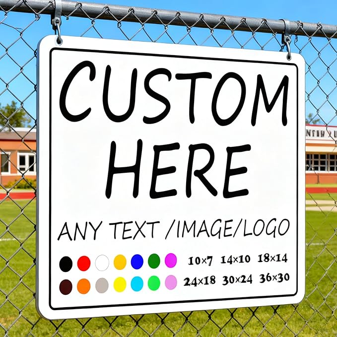 Custom Signs-14×10inches-Metal Sign Customized Sign with Your Text,Logo,photo,Prefabricated holes,easy installation, optional reflective,for Indoors/outdoors