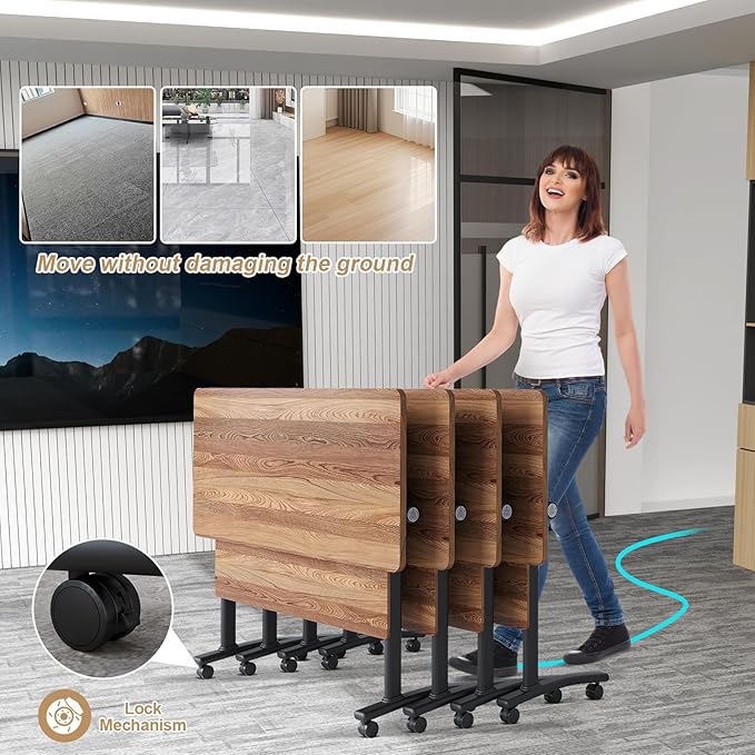 Conference Table Flip Top Mobile Conference Room Tables,Folding Conference Table with Wheels,Large Meeting Training Seminar Table Saving Space for Office Classroom(2B,61'')