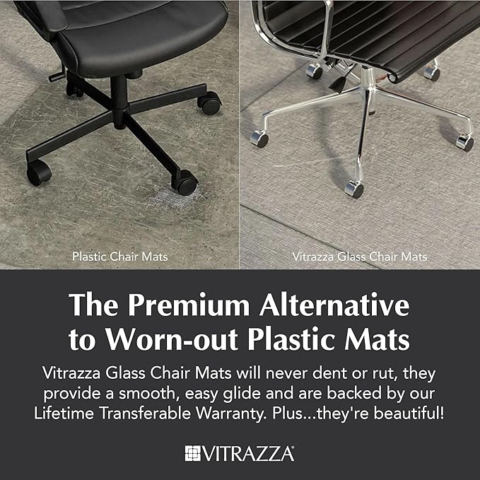 Vitrazza Glass Chair Mat 36” x 36” Superior ¼" Thick, Chiaro Standard Clear, Certified Tempered Safety Glass, Delivers a Smooth Glide, Protects Carpet or Wood, Beautiful in Home or Office.
