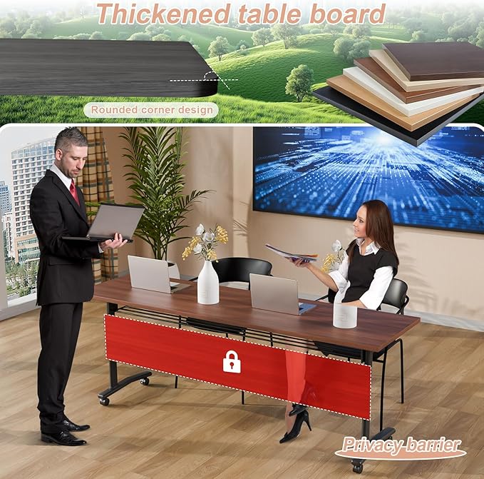 Conference Table Flip Top Mobile Conference Room Tables,Folding Conference Table with Wheels,Large Meeting Training Seminar Table Saving Space for Office Classroom(2D,47.2'')