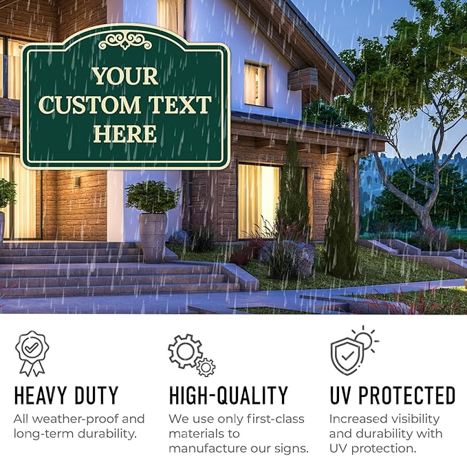 Custom Decorative Sign, Personalized Metal Sign for Business, Driveway, Home, Airbnb, Office Door Plaque, Green Background Sign 18x24 Inches, ACM, Fade Resistant, Made in USA by Sigo Signs