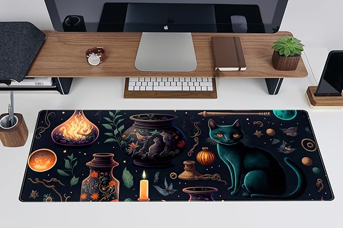 TENG DA QING Anime Blue Cat Kawaii Cats Mouse Pad, XL Large Extended Gaming Desk Pad, Women Desk Decor Pad Computer Laptop Keyboard and Wireless Mouse Mat with Stitched Edges 31.5x11.8 in