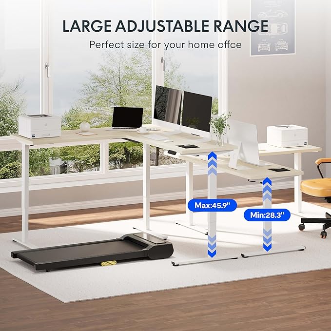 FLEXISPOT L Shaped Standing Desk, 71 x 63 Inch Electric Height Adjustable Corner Desk, Sit Stand Computer Workstation, Preset Controller, Home Office, White Frame with Maple Top, White Drawer