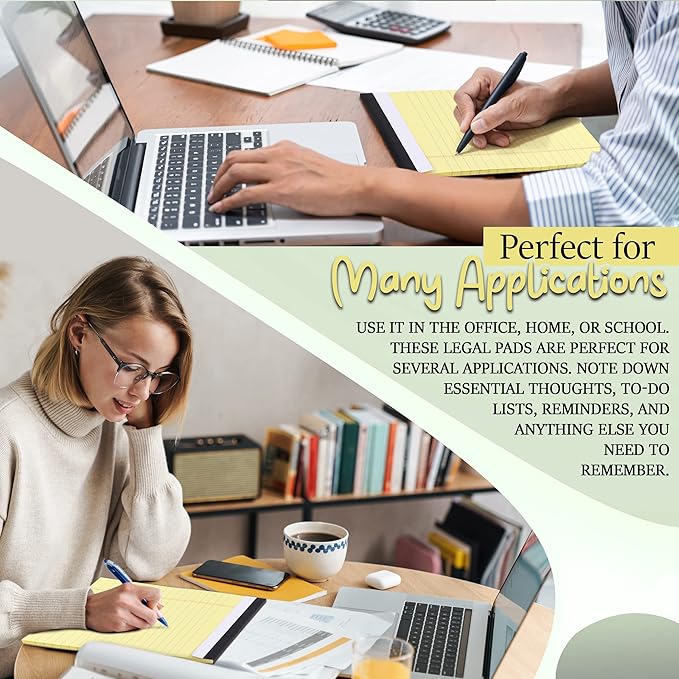 Emraw Jr. Legal pad, Small Note Pads Legal Ruled Writing Pad. Perforated Edge. 5" X 8" Canary Yellow, Universal, 50 sheets per Pad (Pack of 12)