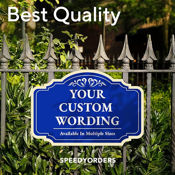 Custom Decorative Outdoor Metal Sign - Personalized Aluminum Driveway Sign, Waterproof, Made in USA - Design 2 Blue Steel 12x8 In
