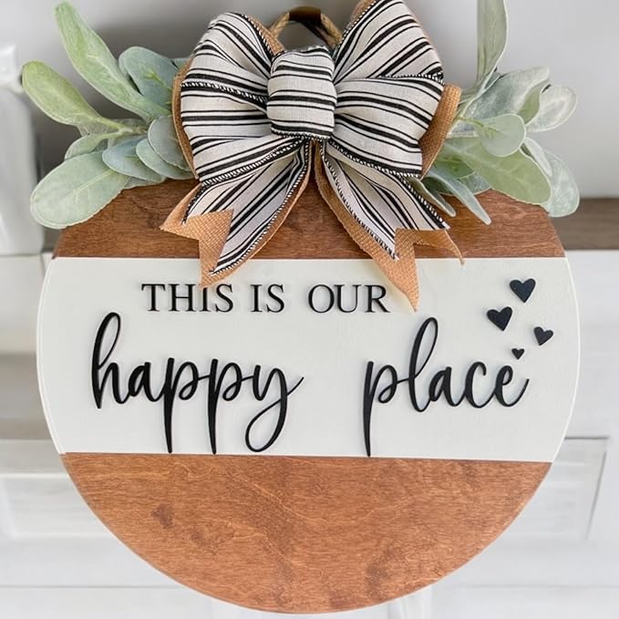 Wood front door sign Wood sign Home decor Welcome sign Sign for front door House warming gift Wedding gift (Happy place-DS001(A6) S003, 15" Width)