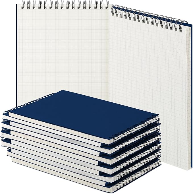 Engrowtic 6 Pack Graph Paper Spiral Notepad A5 Top Wirebound Notepad Grid Notebook Steno Pads Memo Notebook Grid Paper 140 Pages for Writing Sketching Drawing Office Supplies (Blue)