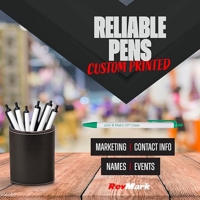 RevMark Personalized Ballpoint Pen, Custom Printed Name, Business or Event Information, Timeless Advertising, USA Made Pens, Promotional Marketing, Smooth Black Ink, Bulk Pack (Green,1000 Ct.)