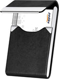 Padike Professional Business Card Holder PU Leather Business Card Case Name Card Holder Slim Metal Pocket Card Holder with Magnetic Shut (Y-Black)