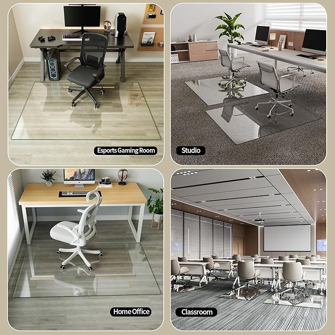 Koonmi Tempered Glass Chair Mat for Hardwood Floors & Carpets, 46" x 46“ Transparent Heavy Duty Office Floor Protector with Noise-Free Gliding Shatterproof for Home Office Desk