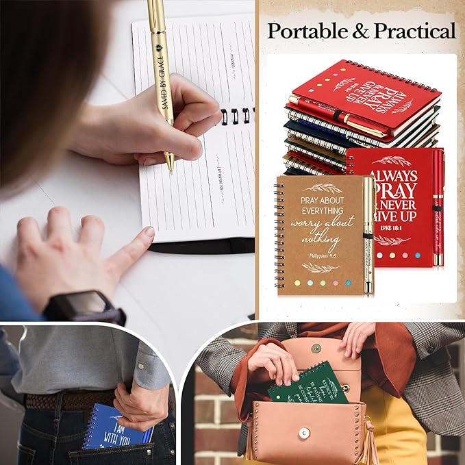 Spakon 20 Set Valentine's Day Christian Gifts Bulk Church Sticky Note Spiral Notebook Bible Verse Ballpoint Pen Prayer Journal Religious Scripture Notepad Sunday School Teacher Pastor Party Favor